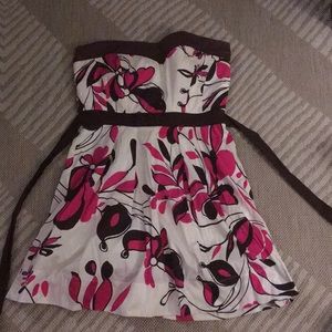 Brown white and hot pink mini dress